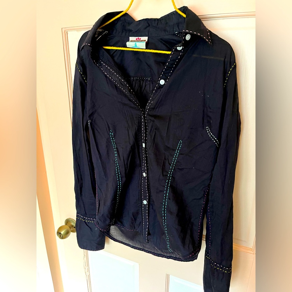 Contrast stitching vintage western style shirt